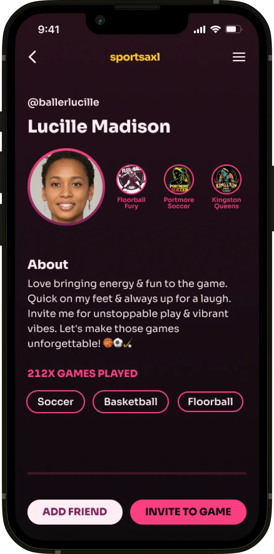 Profile screenshot in Sportsaxl